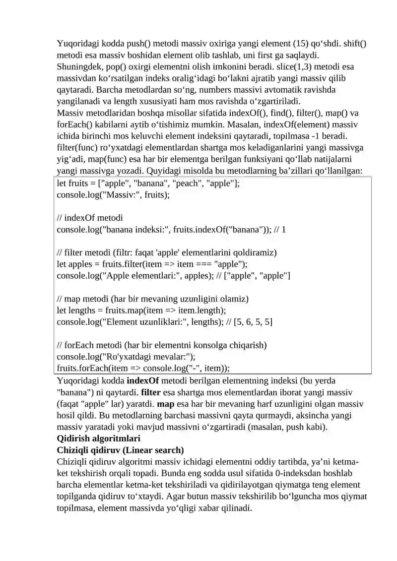 JavaScriptda Massivlar bilan ishlash 2