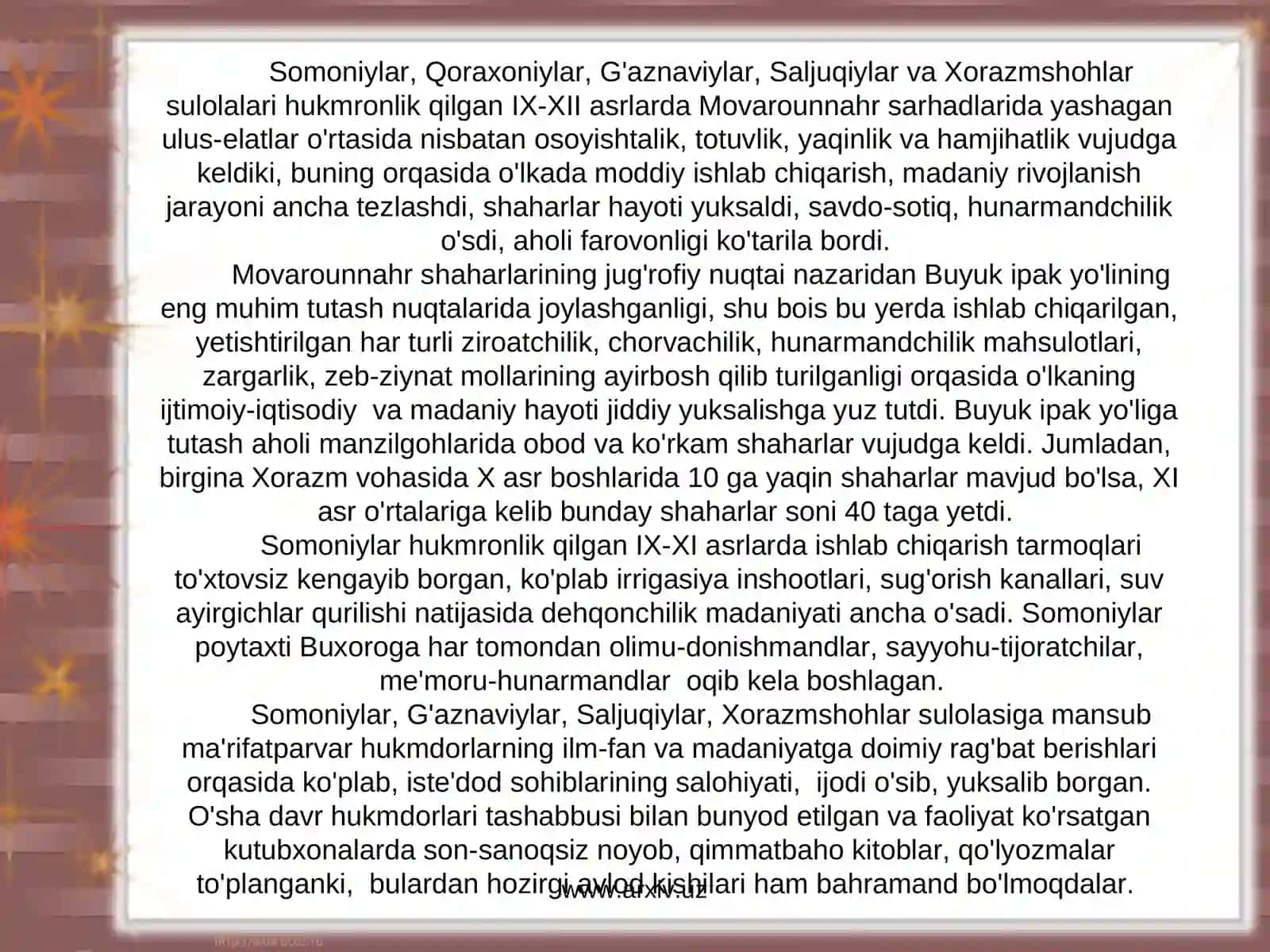 Markaziy Osiyolik ulamolarning musulmon madaniyatiga qo`shgan xissasi 2