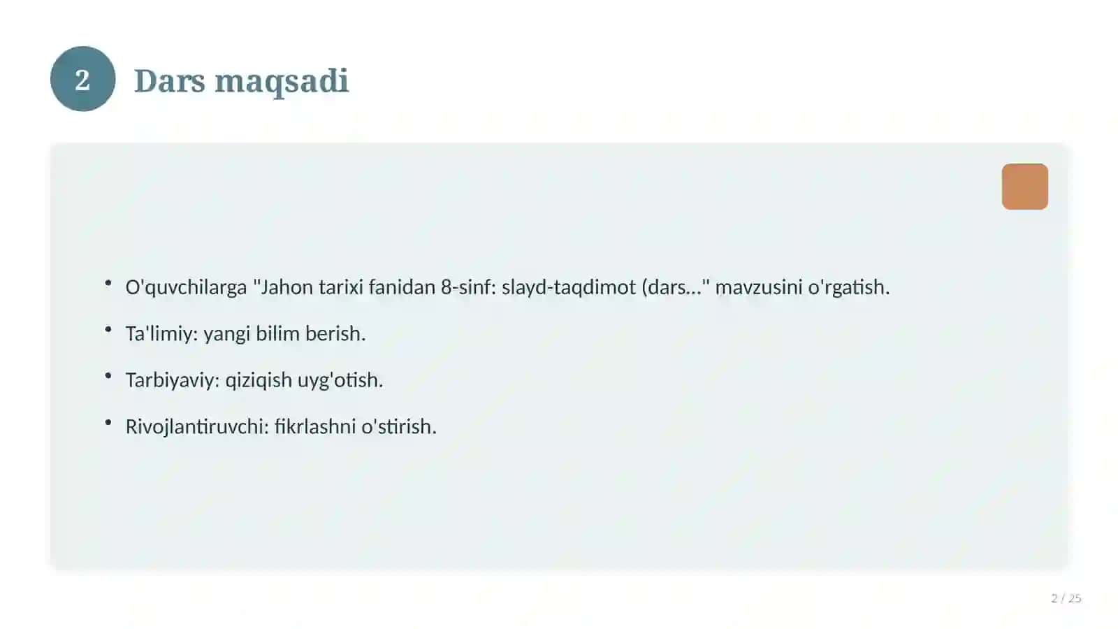 Jahon tarixi fanidan 8-sinf: slayd-taqdimot (dars uchun) 2