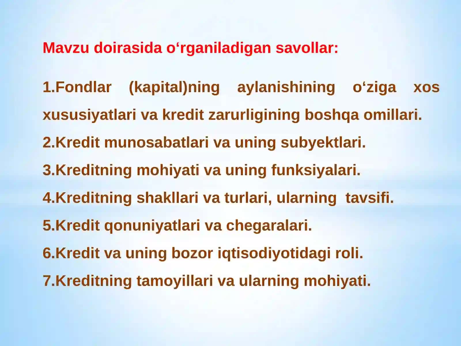 KREDITNING ZARURLIGI, FUNKSIYALARI, TURLARI VA SHAKLLARI 2