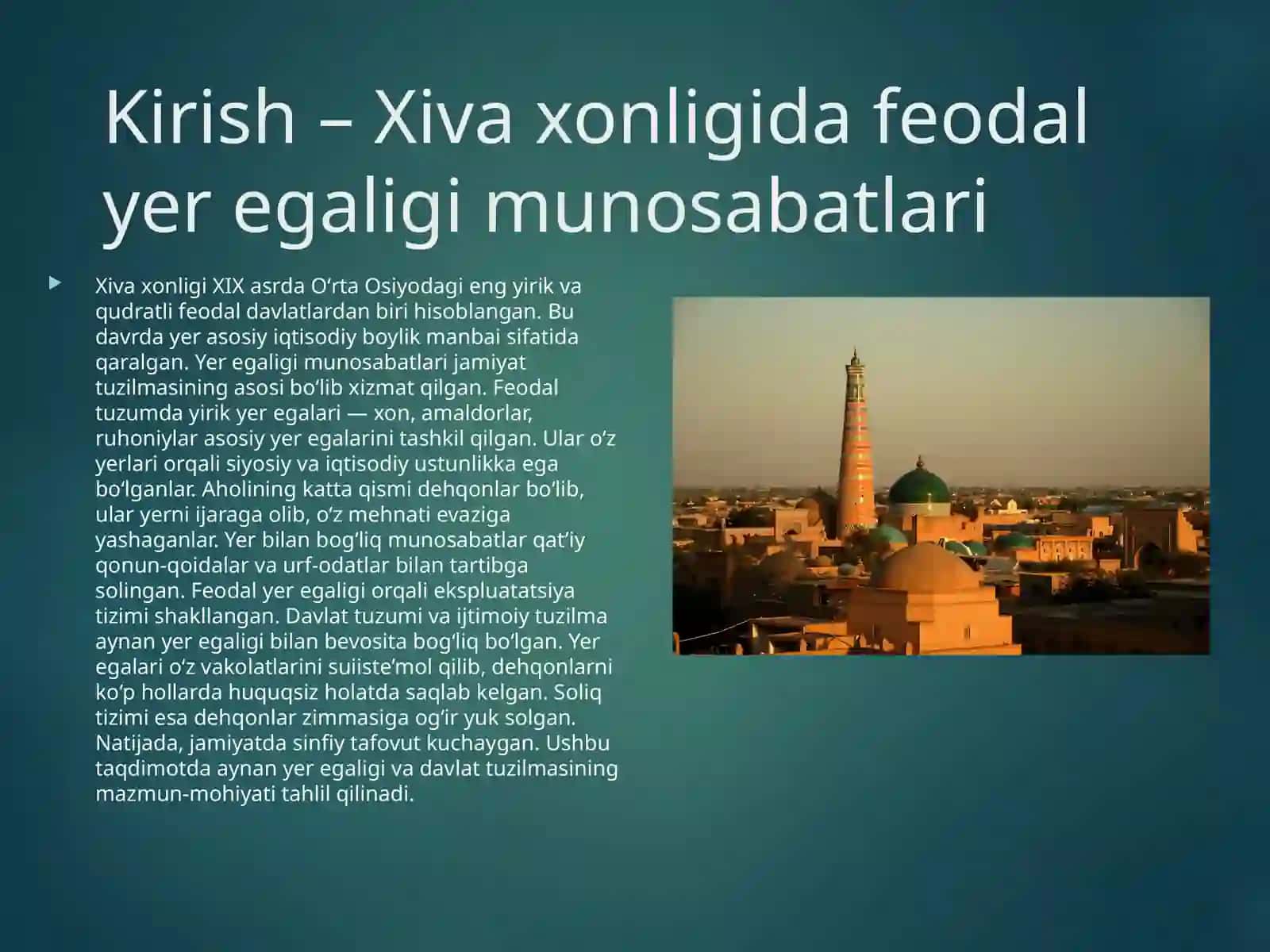 Xiva xonligida feodal yer egaligi va davlat tuzilishi 2