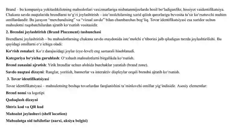 Brendlarni chakana savdo nuqtalarida joylashtirish va tovar identifikatsiyasi 2