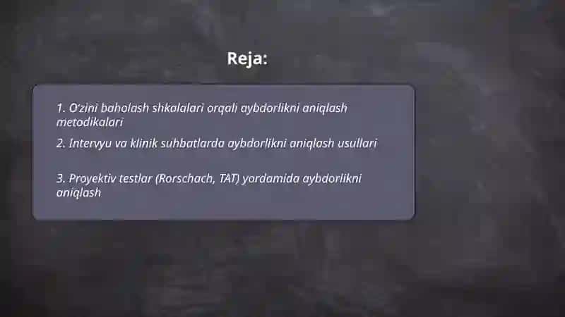 O‘zini baholash shkalalari orqali aybdorlikni aniqlash metodikalari 2