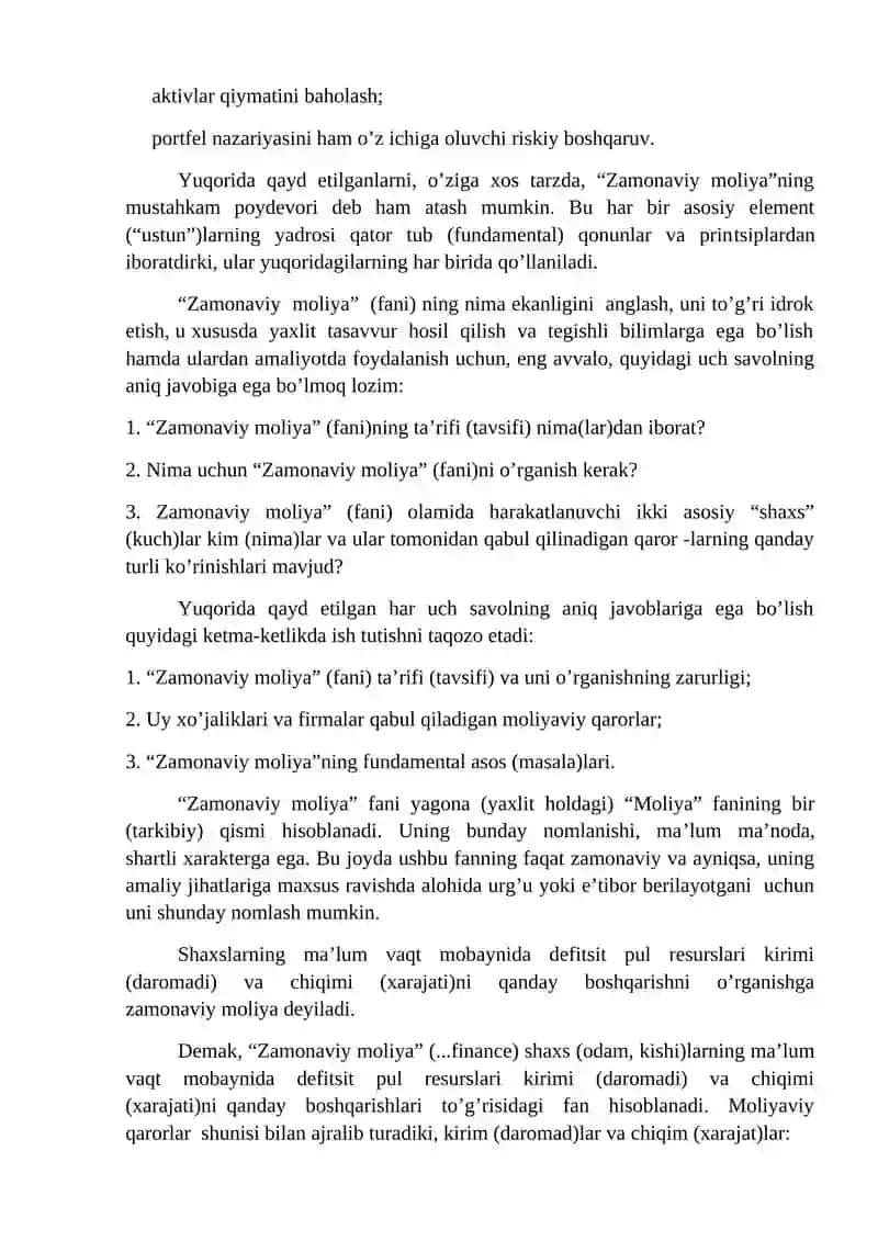 Zamonaviy moliya: mazmun-mohiyati, zarurligi va ahamiyati 2