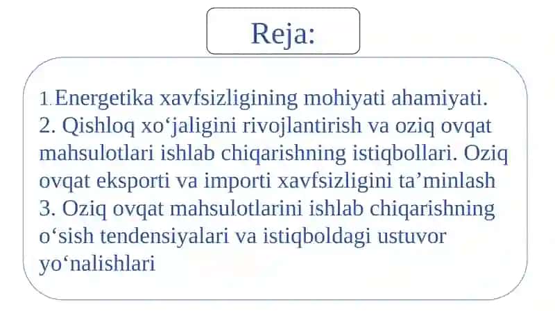 Energetika va oziq-ovqat xavfsizligi 2