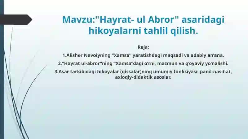 Hayrat ul-abror asaridagi hikoyalarni tahlil qilish 2