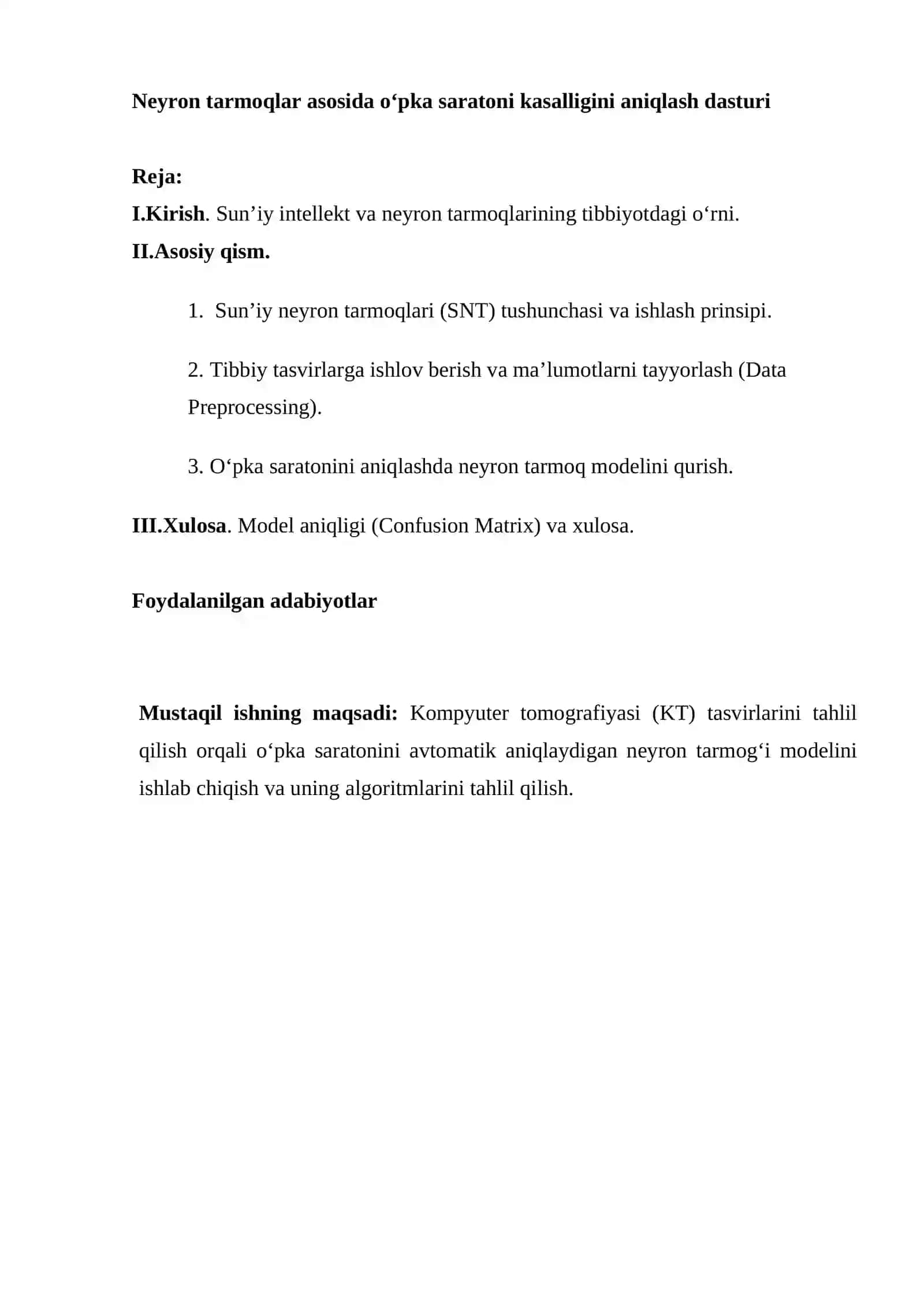 Neyron tarmoqlar yordamida o'pka saratonini diagnostika qilish dasturi (Tayyor loyiha + kodlari bilan). 2