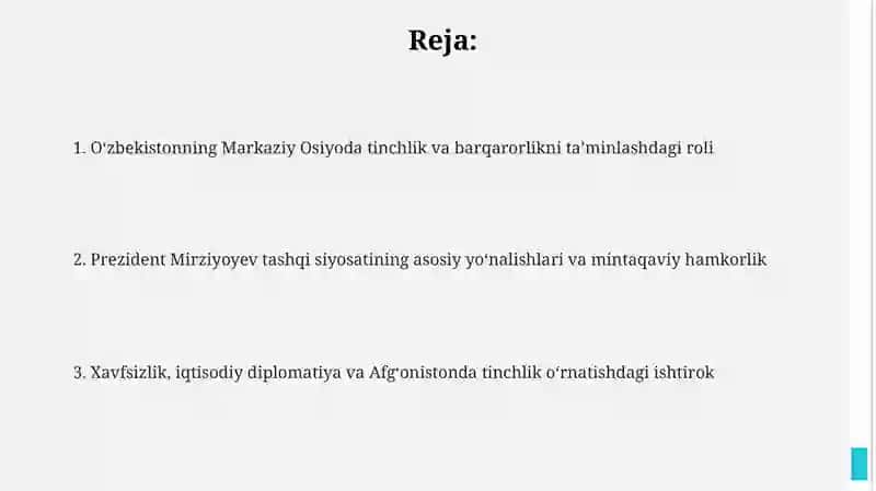 Oʻzbekistonning Markaziy Osiyoda tinchlik va barqarorlikni taʼminlashdagi roli 2