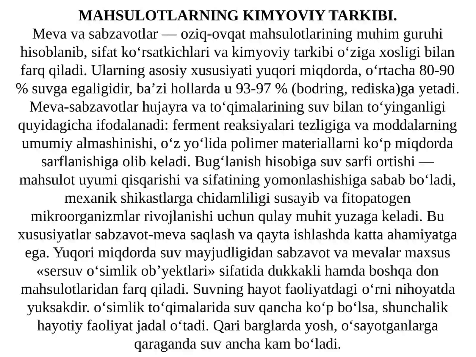 Meva–sabzavotlarning kimyoviy tarkibi va uning quritishga bog‘liqligi 2