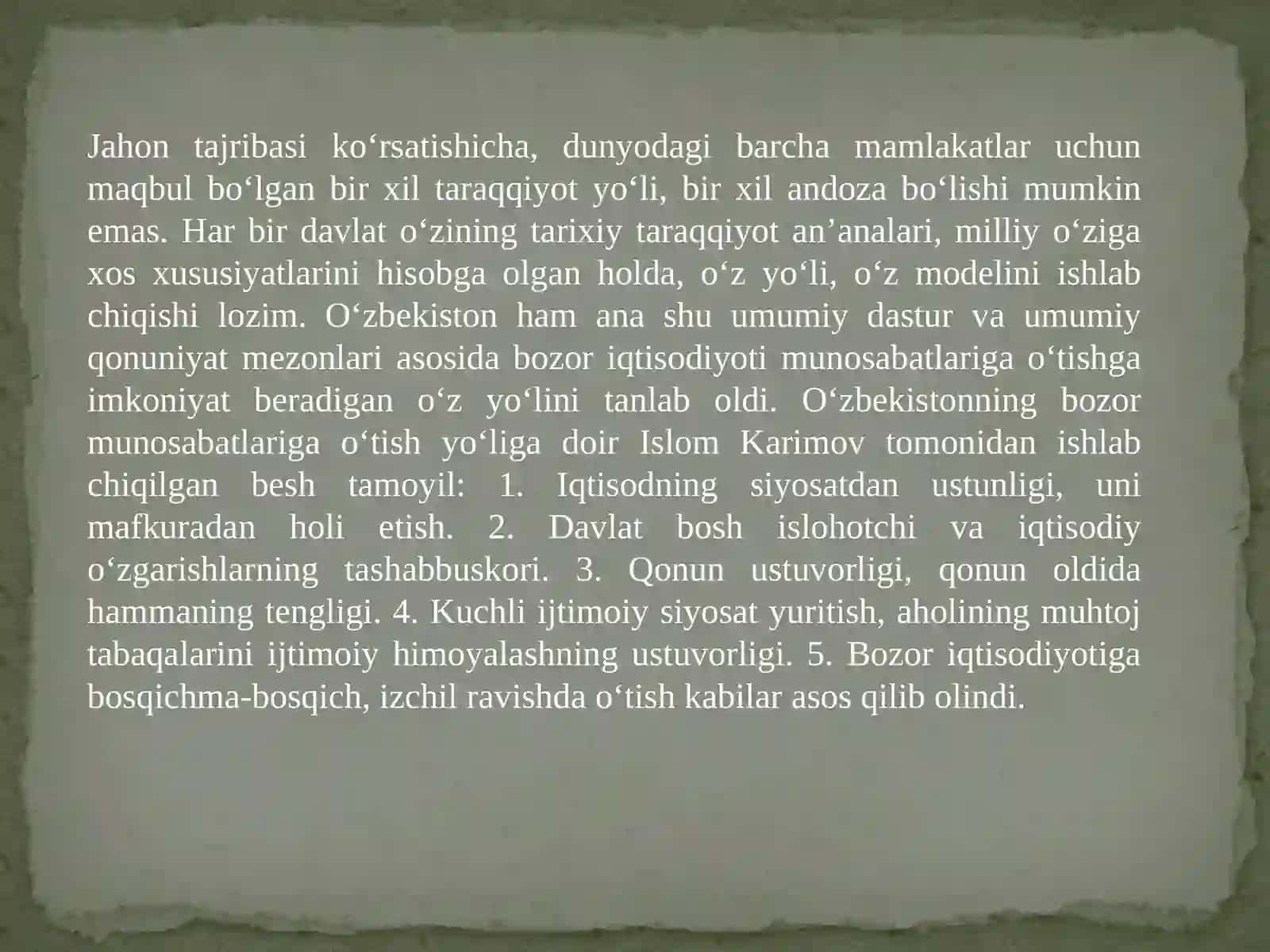 Mamlakatimizda bozor munosabatlarining shakllanishi 2