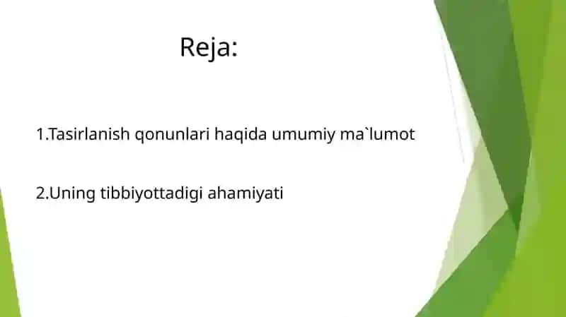 Tasirlanish qonuniyatlarining tibbiyotdagi ahamiyati 2