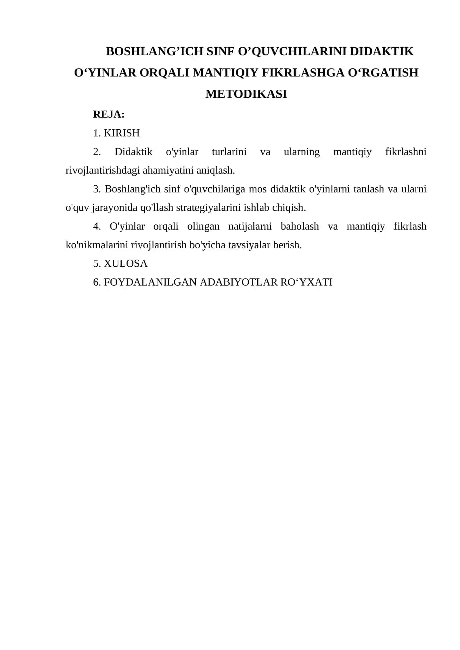 BOSHLANG’ICH SINF O’QUVCHILARINI DIDAKTIK O‘YINLAR ORQALI MANTIQIY FIKRLASHGA O‘RGATISH METODIKASI 2
