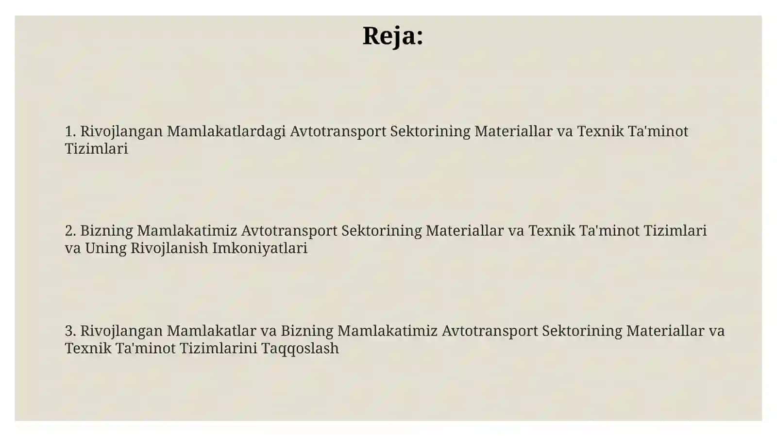 Chetdavlatlarvamamlakatimizavtomobiltransportidagimoddiytexniktaminottizimitarkiblari 2