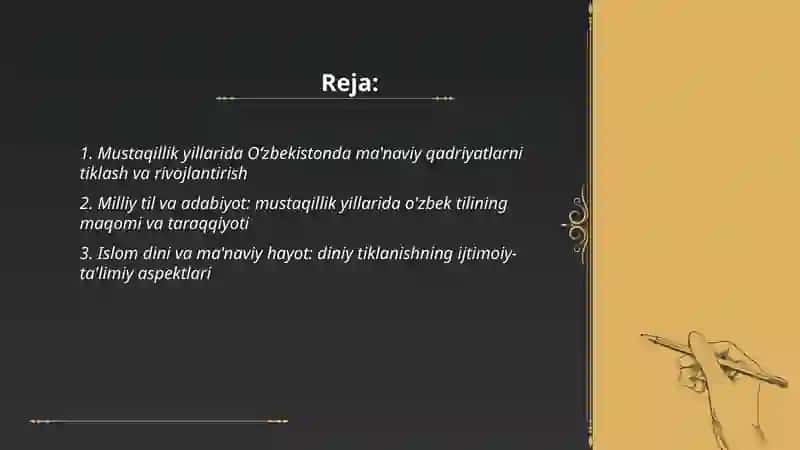 Mustaqillik yillarida Oʻzbekistonda ma'naviy va madaniy taraqqiyot 2