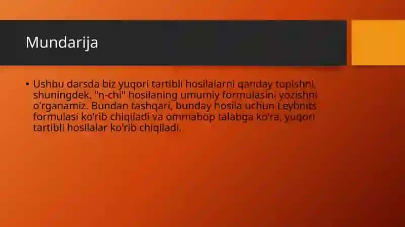 Yuqori tartibli hosilalar.Leybnis qoidasi 2