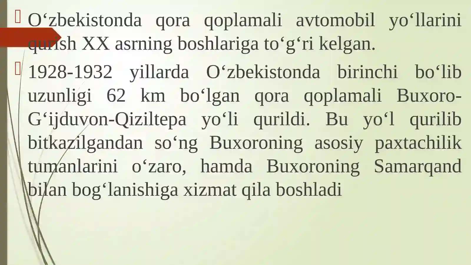 O‘zbekistonda avtomobil yo‘llar tarmog‘ini paydo bo‘lishi 2