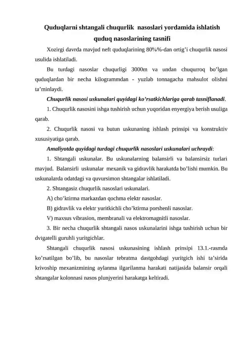 Quduqlarni chuqurlik nasoslari yordamida ishlatish 2