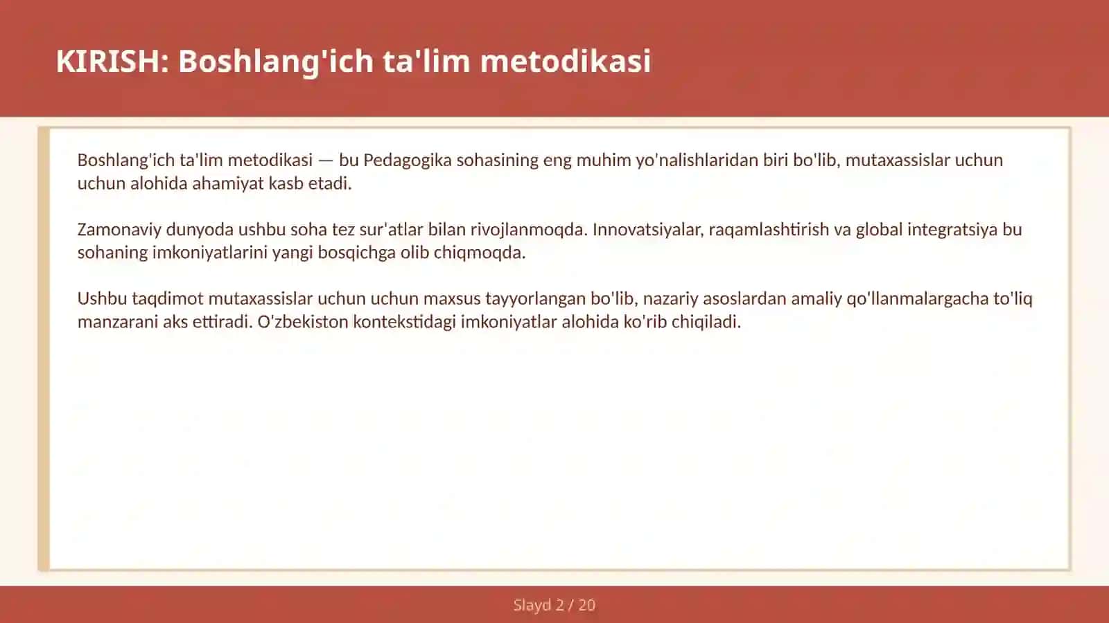 BOSHLANG'ICH TA'LIM METODIKASI 2