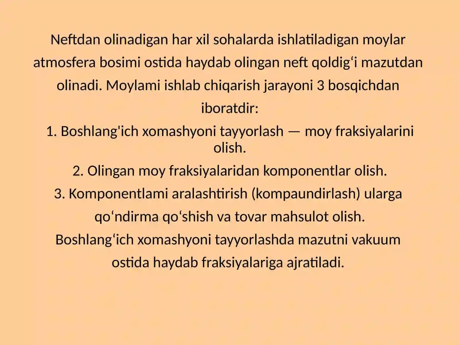 Moy fraksiyalaridan og'ir parafinlarni ajratish texnologiyasi 2