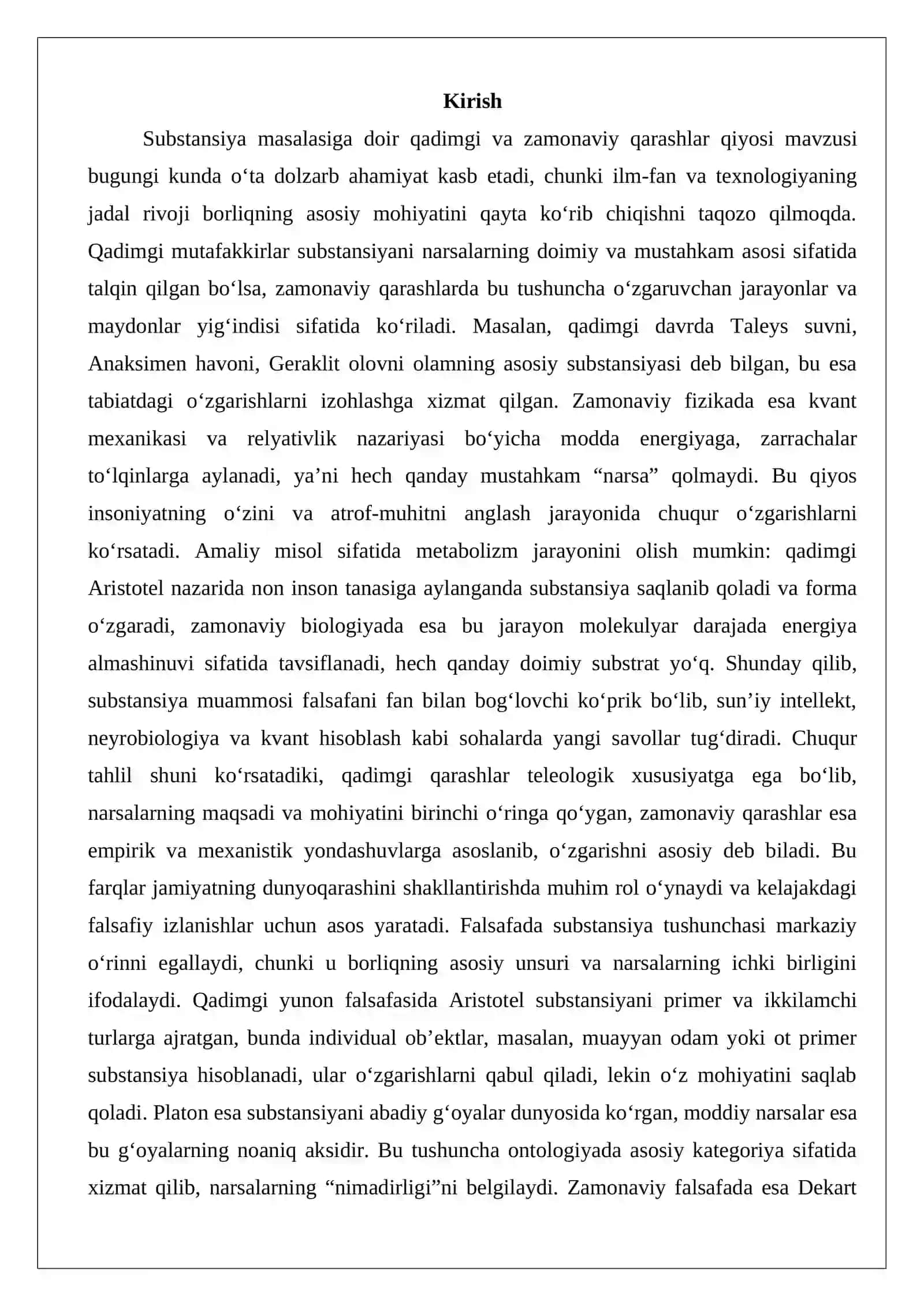 Substansiya masalasiga doir qadimgi va zamonaviy qarashlar qiyosi 2