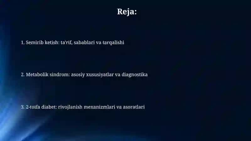 Semizlik,metobolik sindrom va qandli diabetning ll turi 2