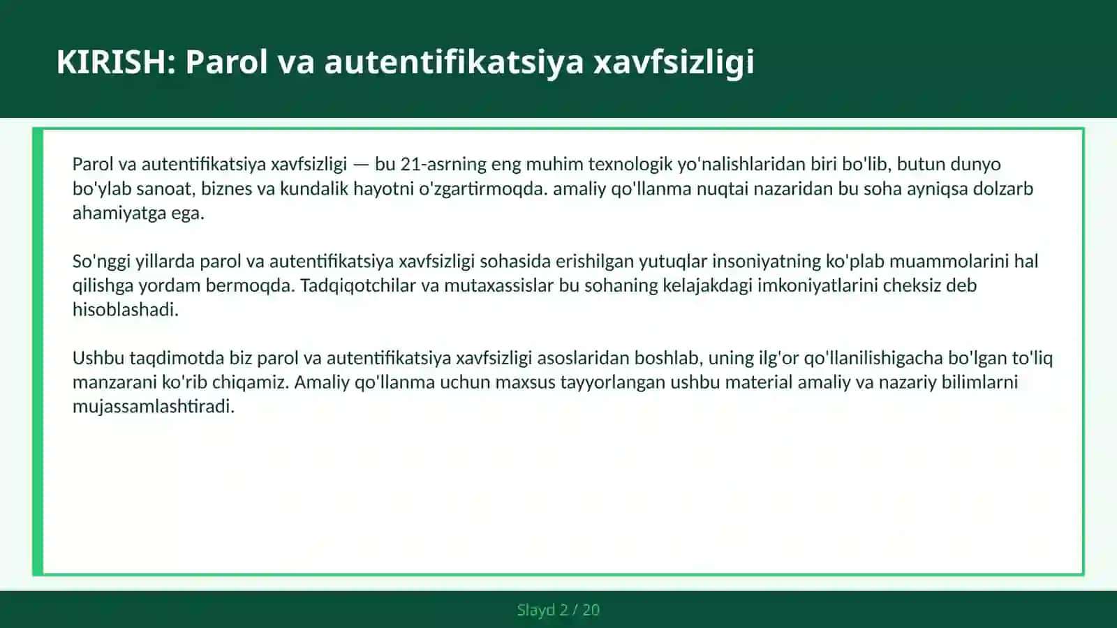 PAROL VA AUTENTIFIKATSIYA XAVFSIZLIGI 2