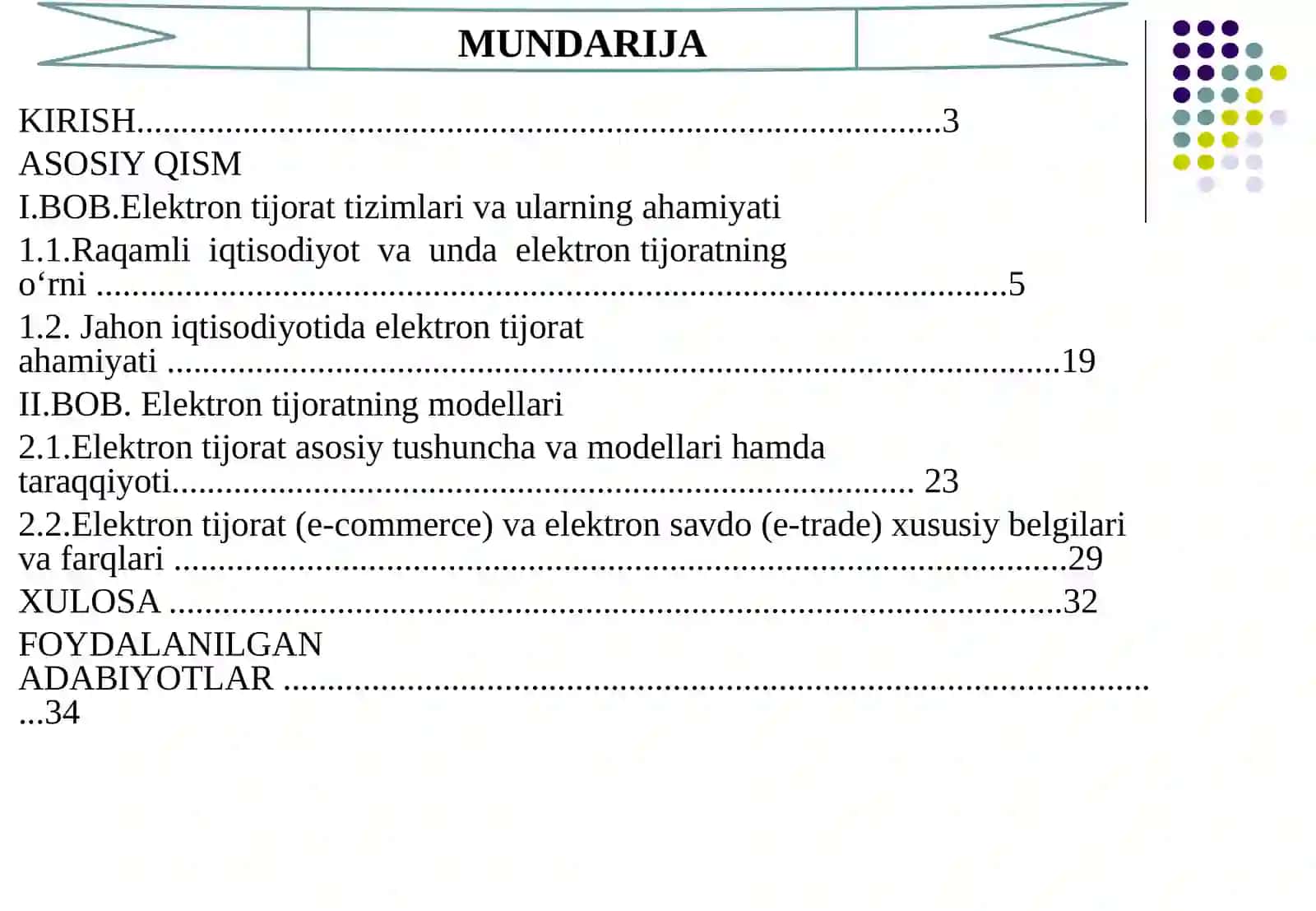 "Elektrontijorat va elektron savdo xususiy belgilar va farqlari." 2