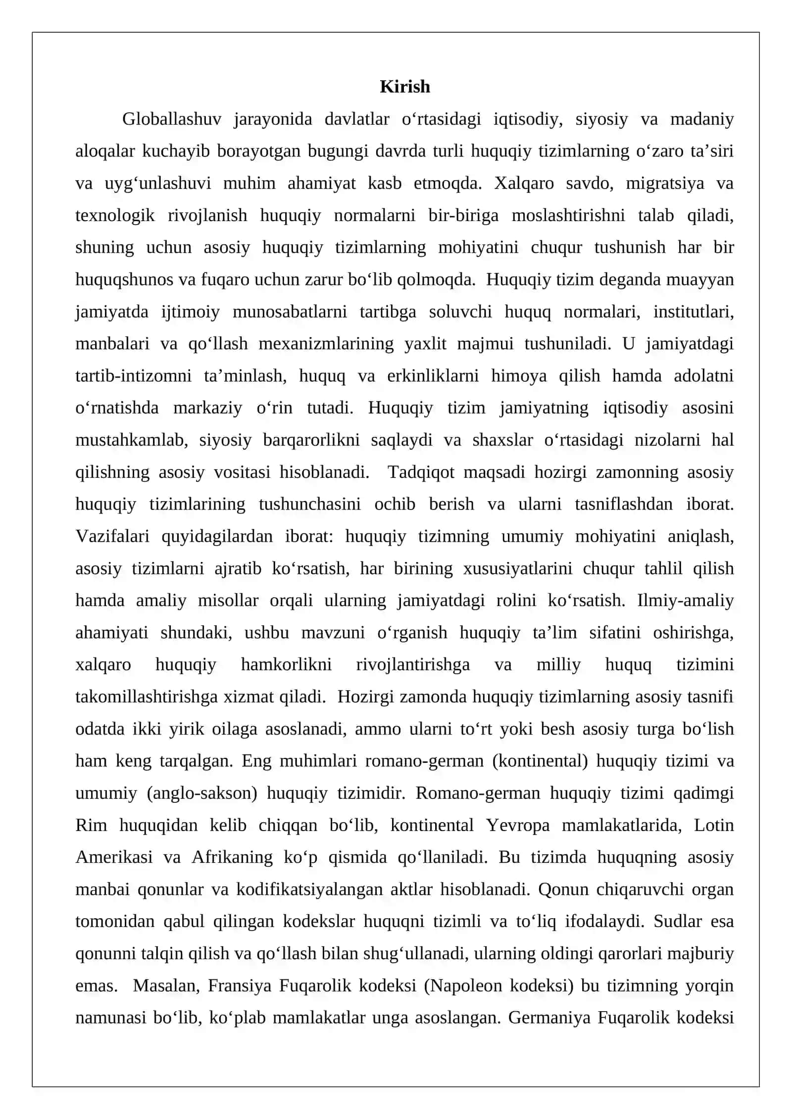 Hozirgi zamonning asosiy huquqiy tizimlari tushunchasi va tasnifi 2