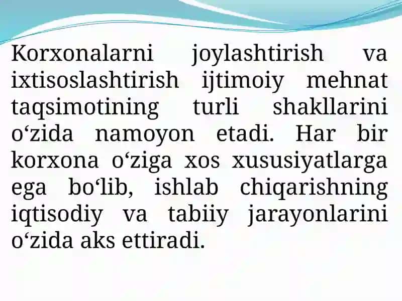 Sanoat ishlab chiqarishni joylashtirish 2