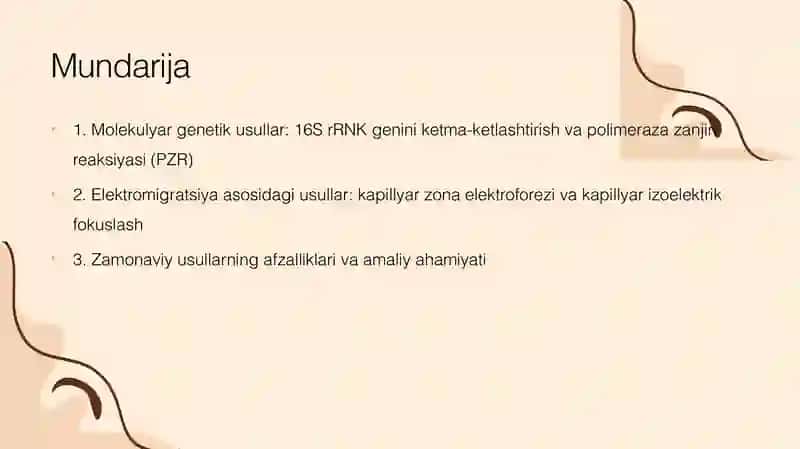 Bakteriyalarga tez tashxis qoʻyishda hozirgi zamon yondashuvlari, molekulyar Genetik usullari polime 2