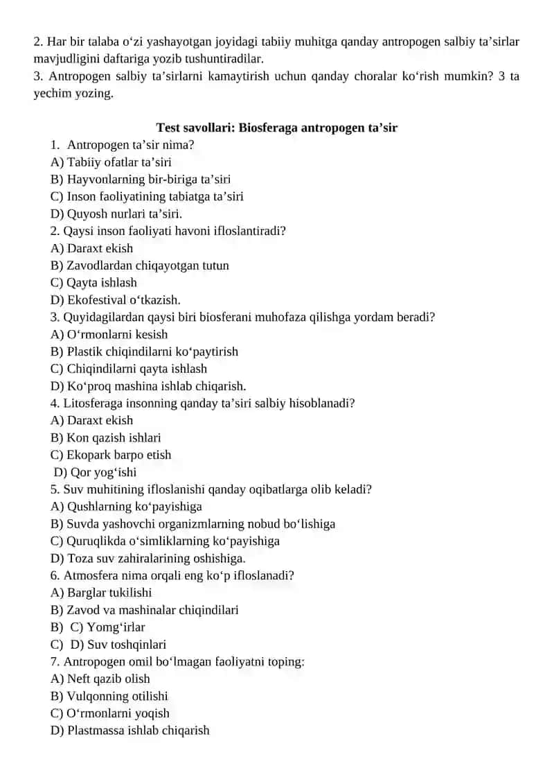 Biosferaga ko‘rsatilayotgan antropogen ta’sir 2
