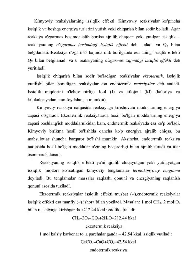 Kimyoviy reaksiyalarning issiqlik effekti 2