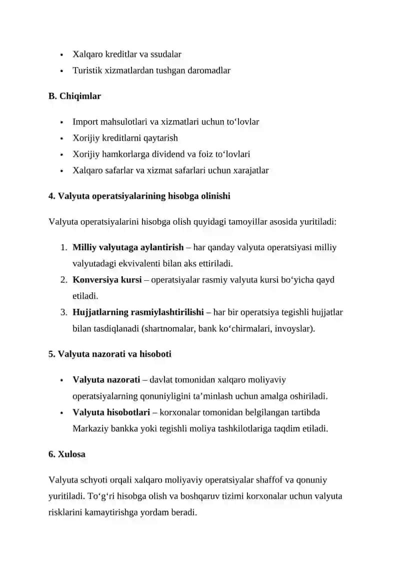 VALYUTA SCHYOTI BO‘YICHA AMALGA OSHIRILGAN OPERATSIYALARNI HISOBGA OLISH 2