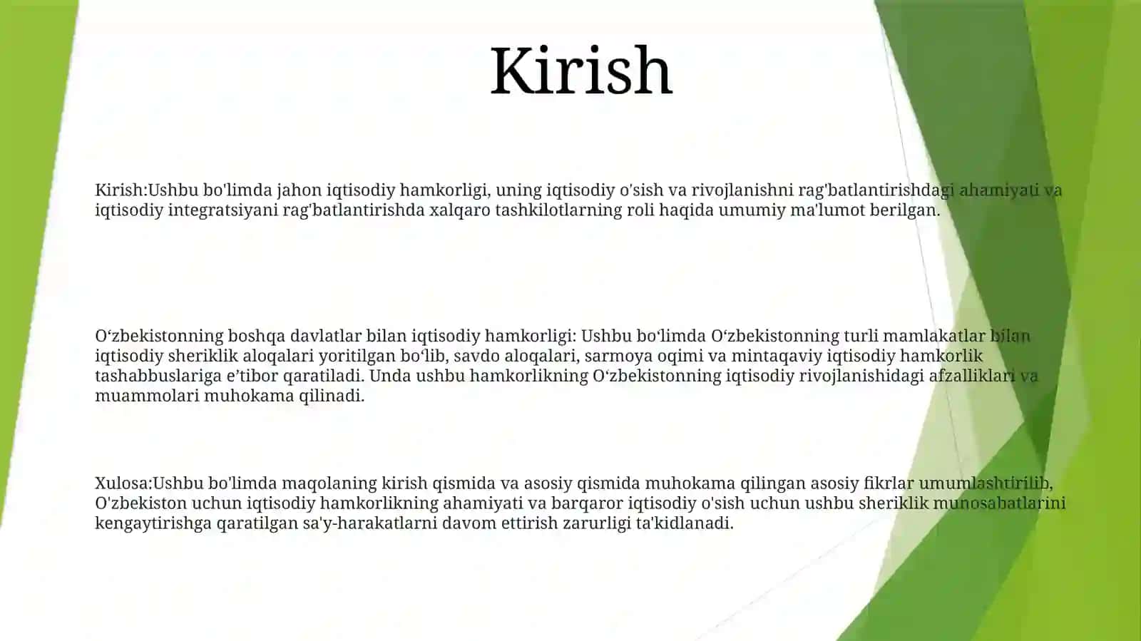 Jahon Xo'Jaligi Va O'Zbekistonning Boshqa Mamlakatlat Bilan Iqtisodiy Hamkorliklari 2