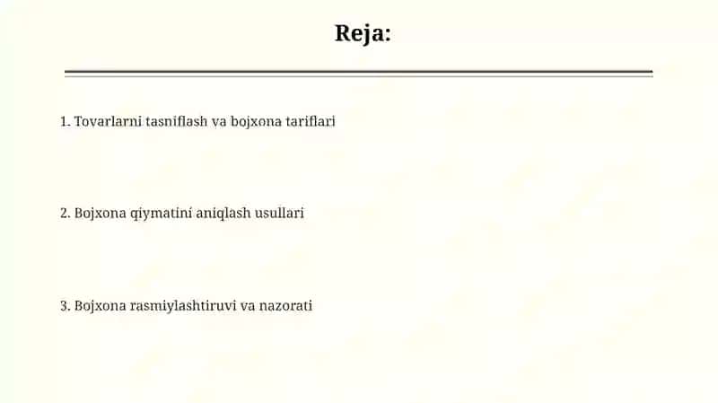 Tovarlarni tasniflash va Bojxona tariflari 2