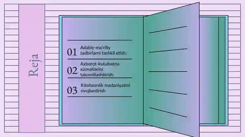 Òzbek va Jahon adabiyotlarini keng ommalashtirish, jamiyatda kitobxonlikni hamda aholiga axborot kutubxona xizmatini oshirish 2