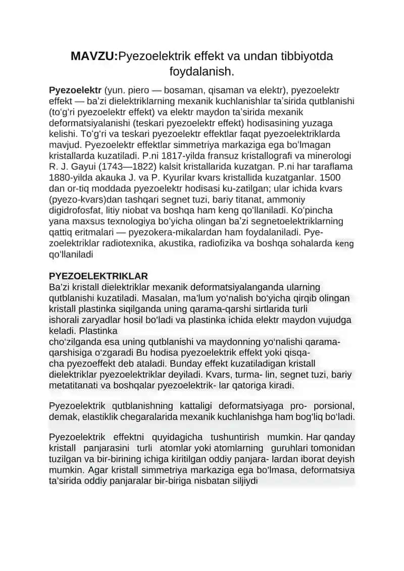 Pyezoelektrik effekt va undan tibbiyotda foydalanish 2