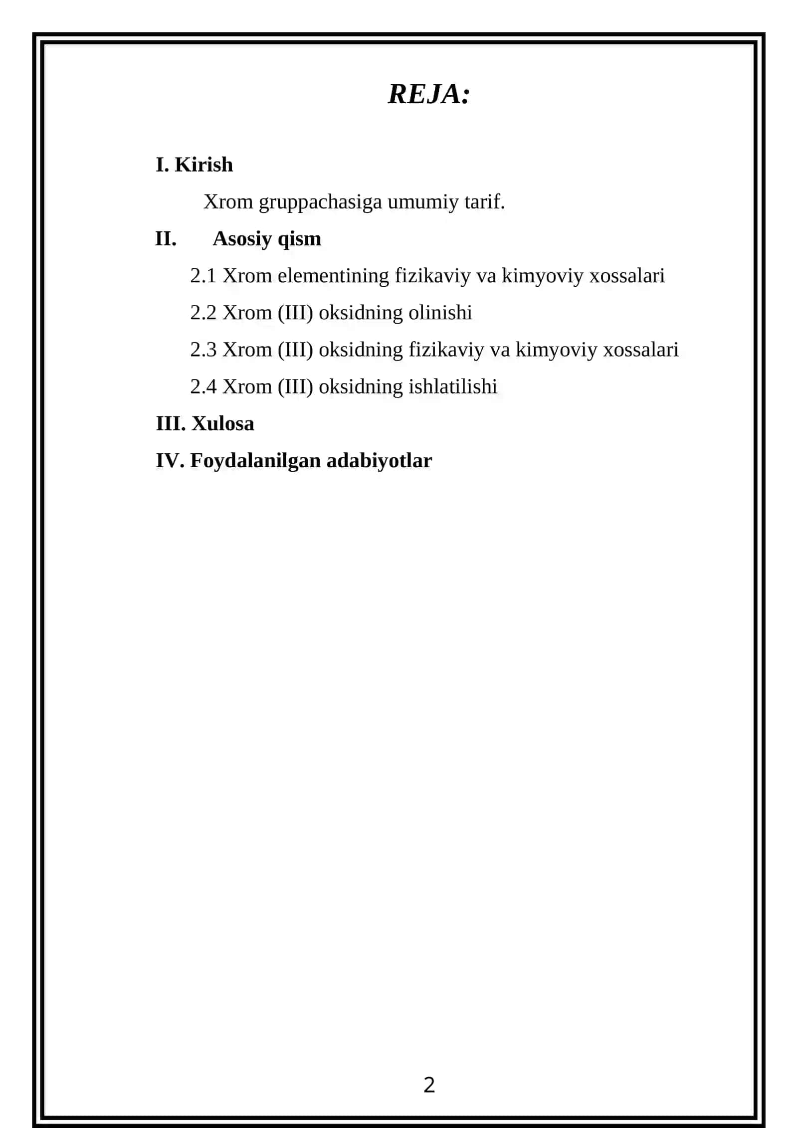 Xrom (III) oksidning olinishi va xossalari 2