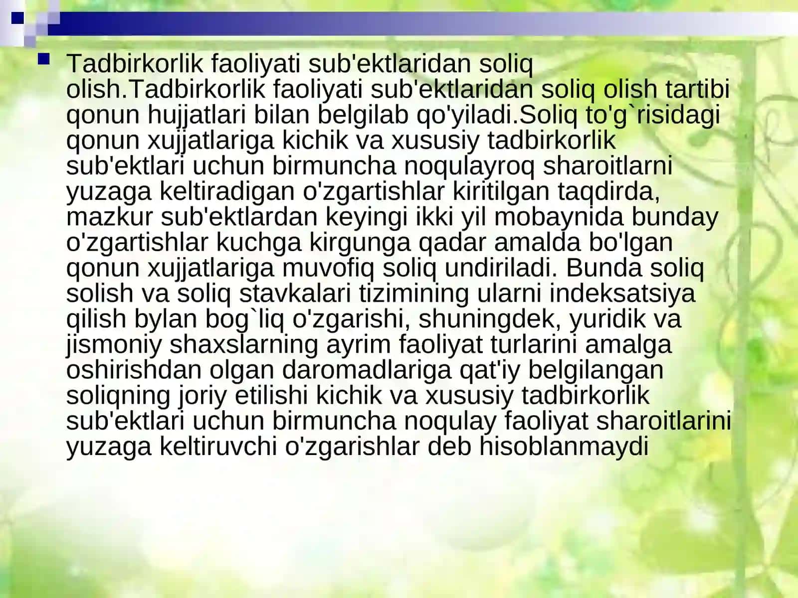 Tadbirkorlik faoliyatidan olinadigan daromadlarni soliqqa tortish xususiyatlari 2