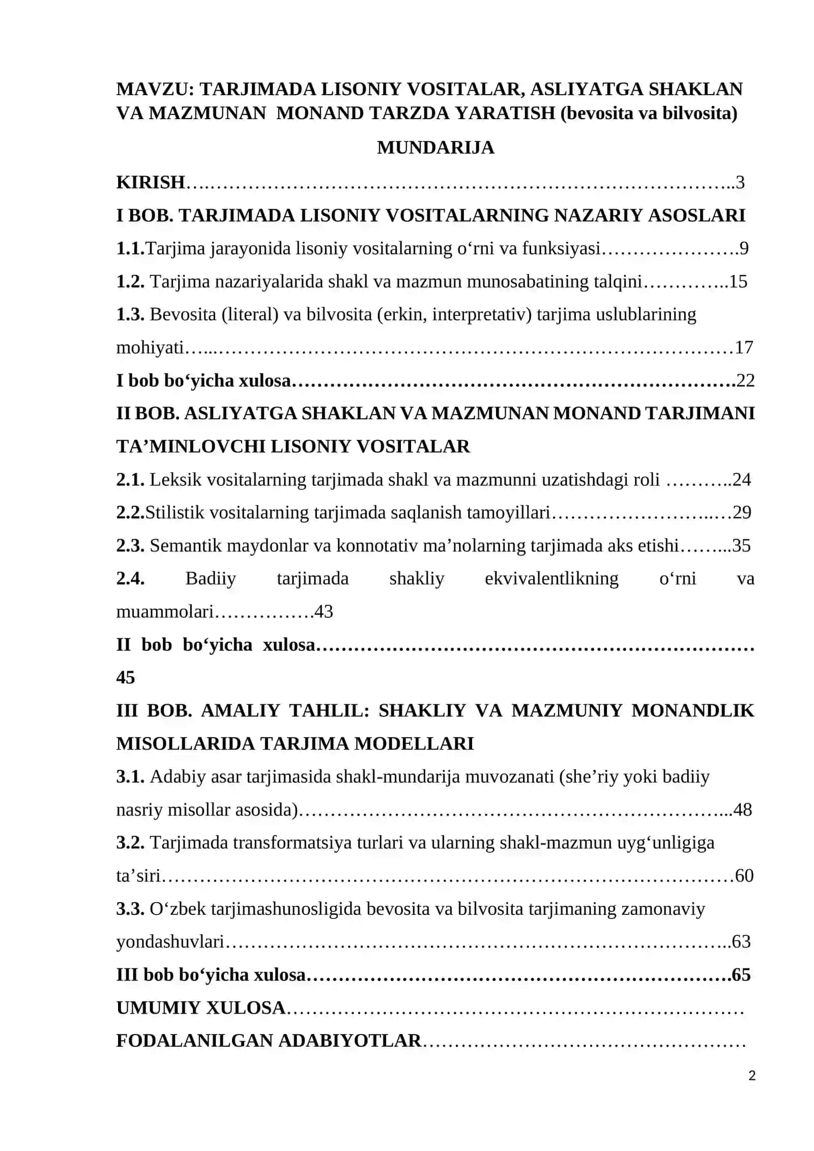 TARJIMADA LISONIY VOSITALAR, ASLIYATGA SHAKLAN VA MAZMUNAN MONAND TARZDA YARATISH (bevosita va bilvosita) 2