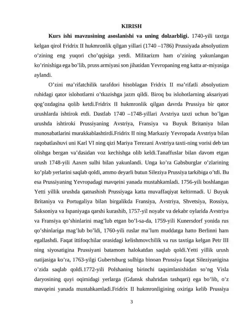 PRUSSIYA QIROLLIGI FRIDRIX II HUKMRONLIGI DAVRIDA (1740-1786) 2