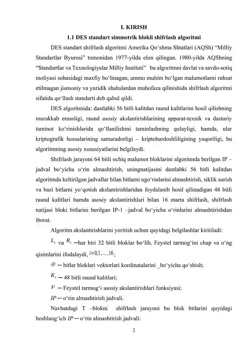 DES simmetrik kriptotizimining tahlili va dasturiy ta’minotini ishlab chiqish 2