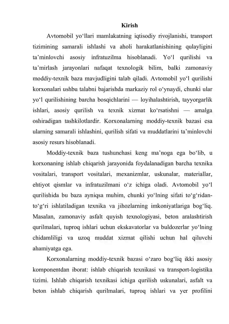 Avtomobil yo‘l qurilishining korxonalarining moddiy-texnik bazasi 2