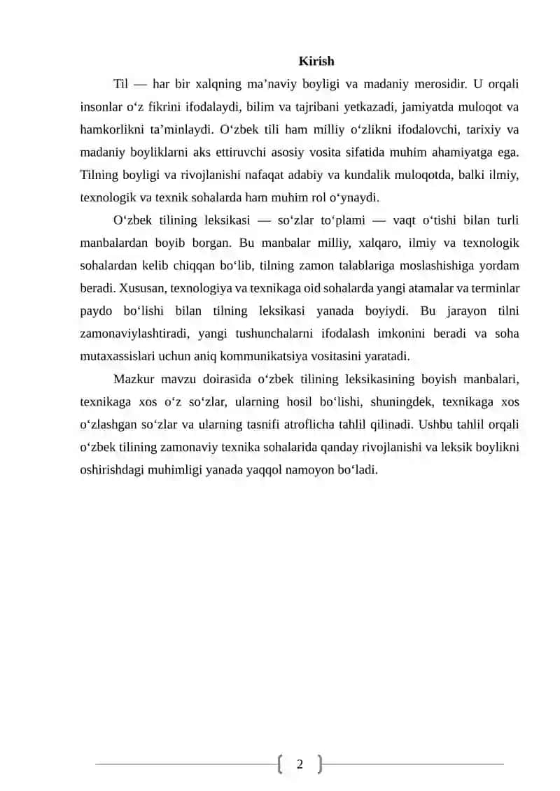 O‘zbek tili leksikasining boyish manbalari texnikaga xos o‘z va o‘zlashgan so‘zlar tasnifi 2