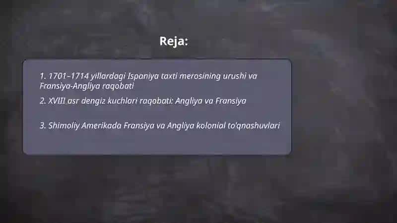 XVIII asrdagi xalqaro munosabatlarda Fransiya va Angliya raqobati 2
