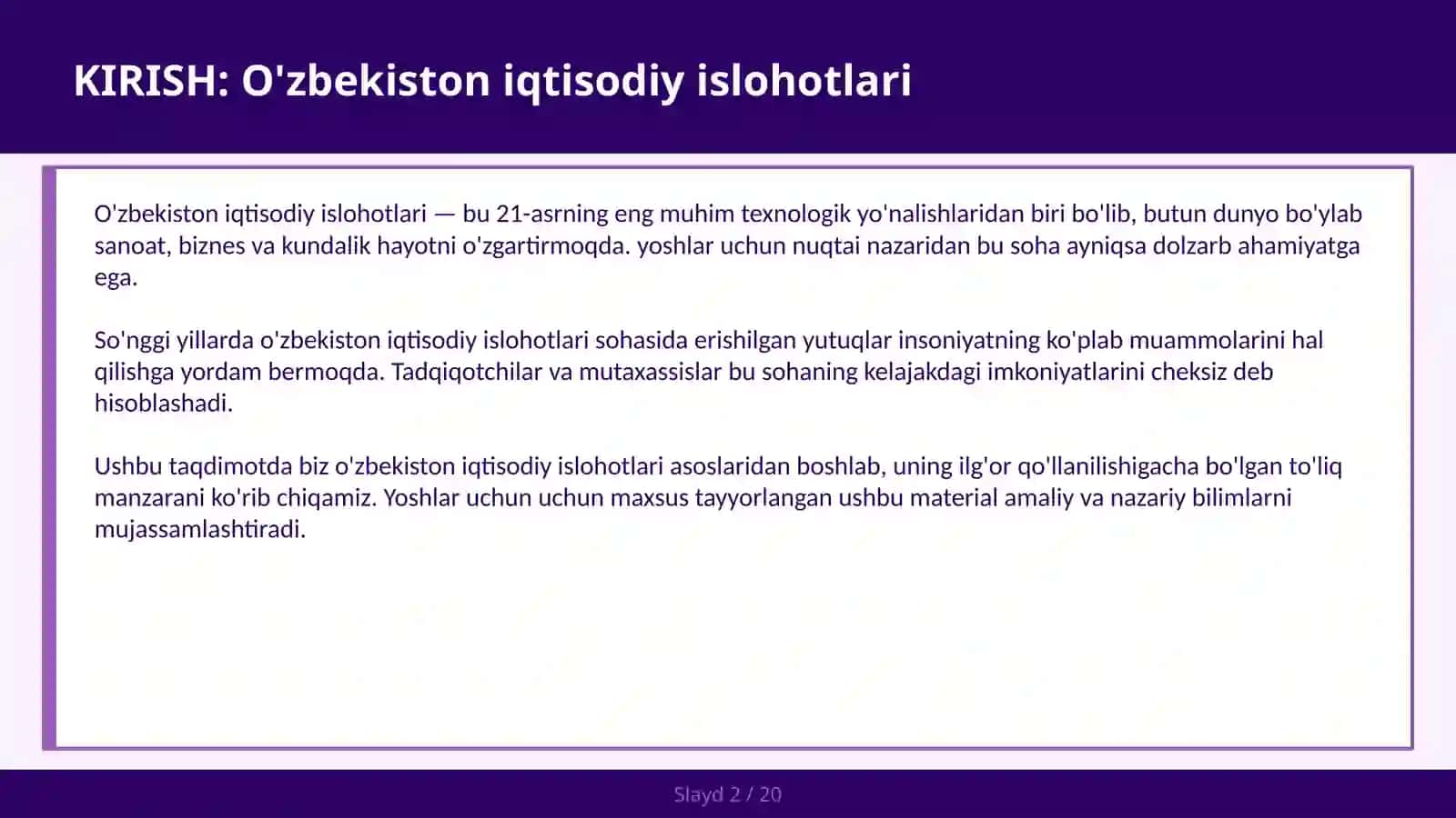 O'ZBEKISTON IQTISODIY ISLOHOTLARI 2030 maqsadlari va raqamlashtirish — yoshlar uchun 2