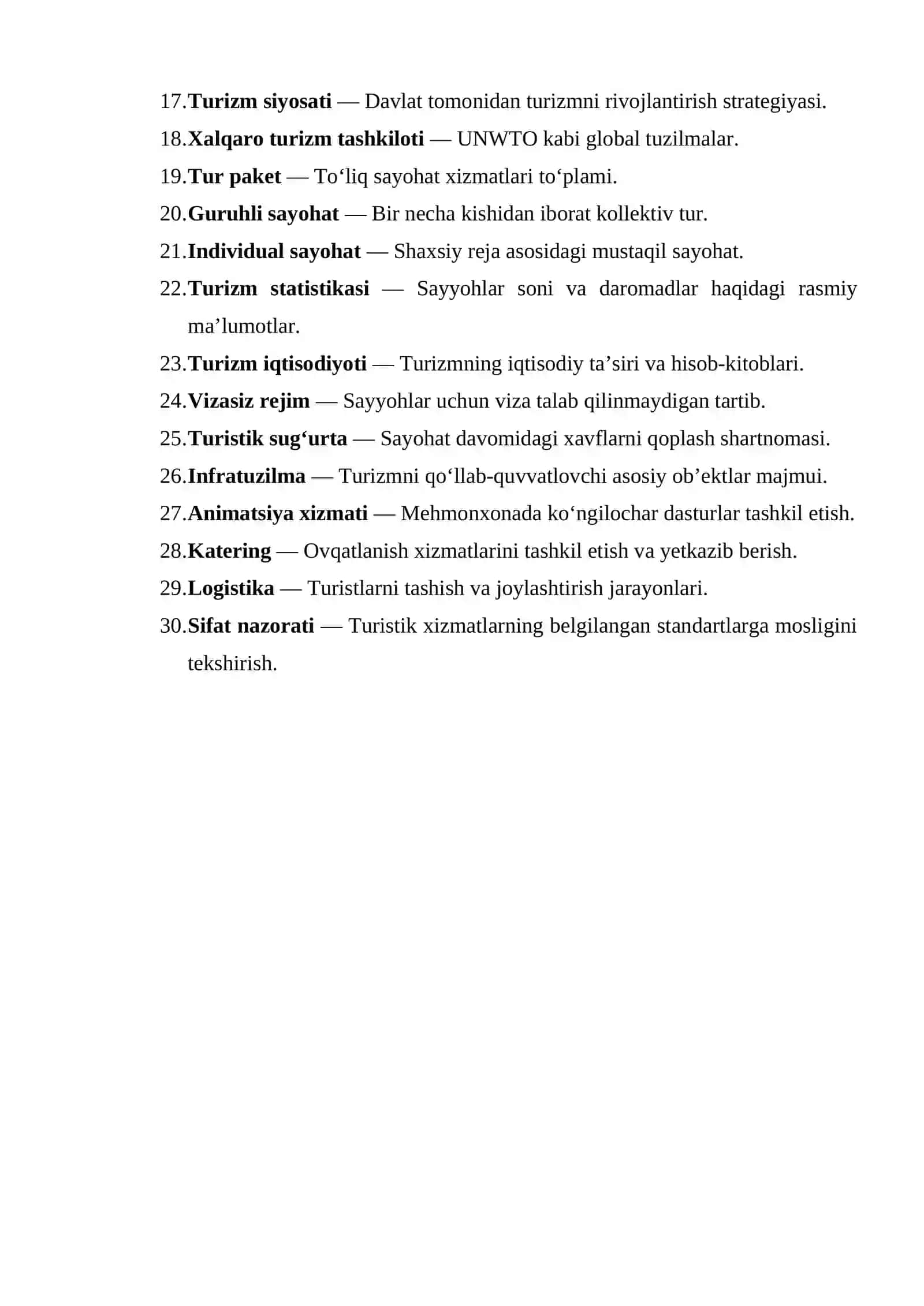Glossariy (Turizm industriyasi – 30 ta asosiy atama, umumiy va asosiy tushunchalar) 2