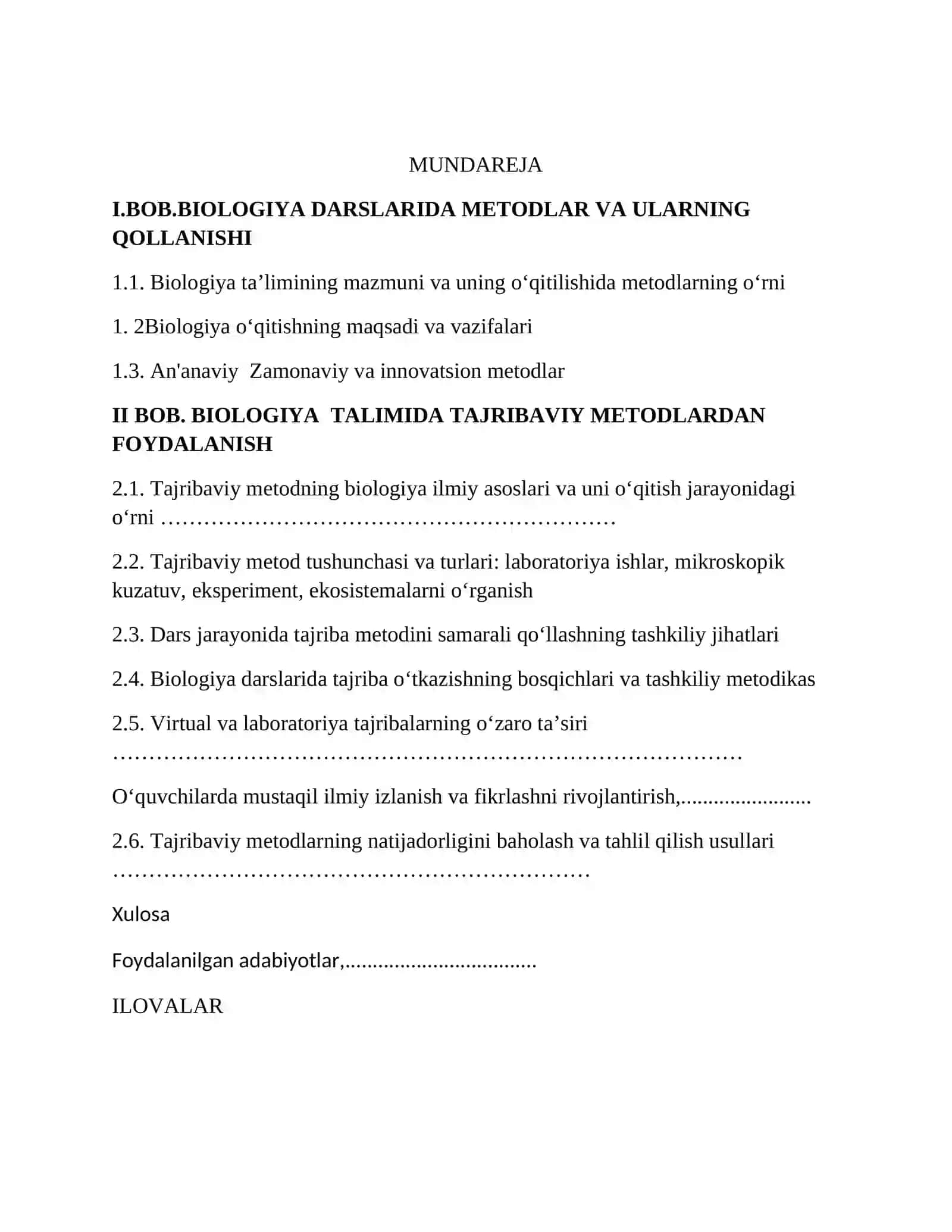 "BİOLOGİYA TALİMİDA TAJRİBAVİY METODLARNİ QO'LLASH" 2