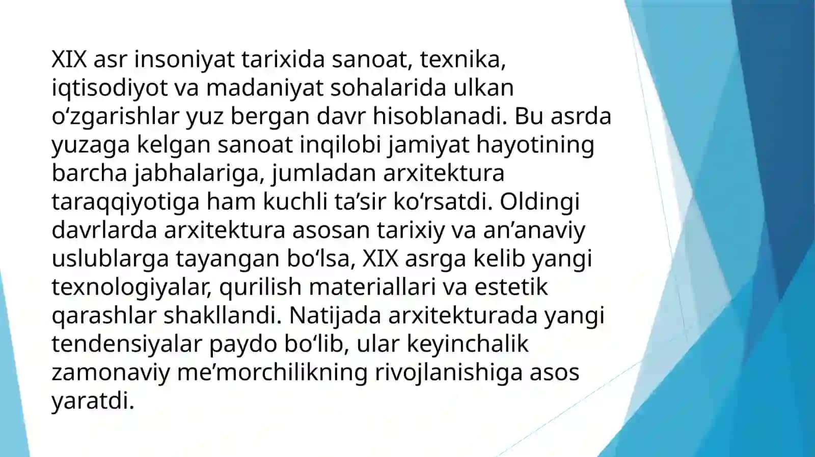 XIX asr mobaynida arxitektura taraqqiyotida yangi tendensiyalarning paydo bo‘lishi 2