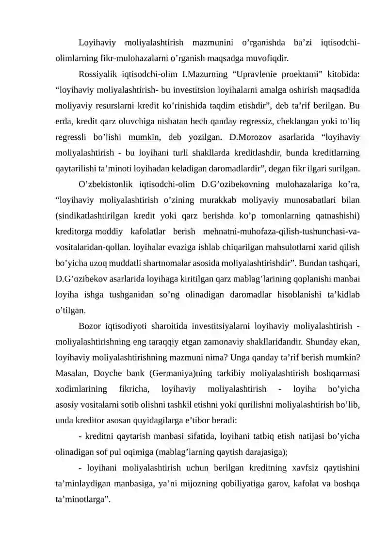 Investitsiyalarni loyihaviy moliyalashtirish 2